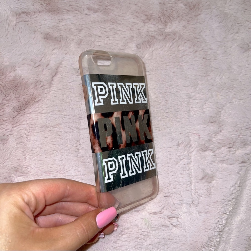 Victoria’s Secret PINK iPhone 6S phone case plastic cheetah print/silver/white